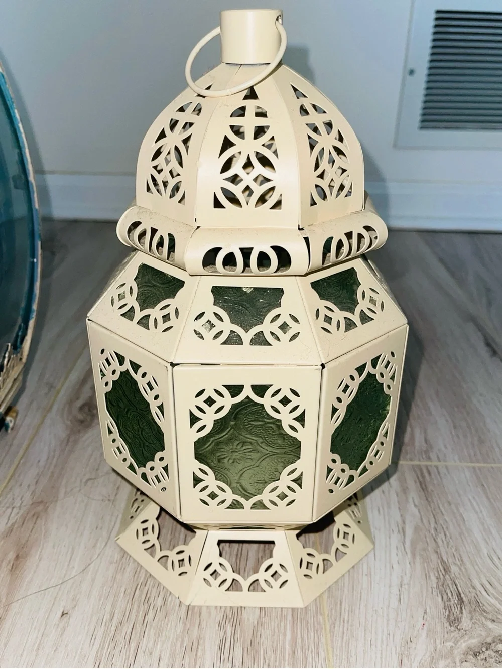 Decorative Cream Moroccan-Style Lantern Pressed Glass Candle Lantern (11